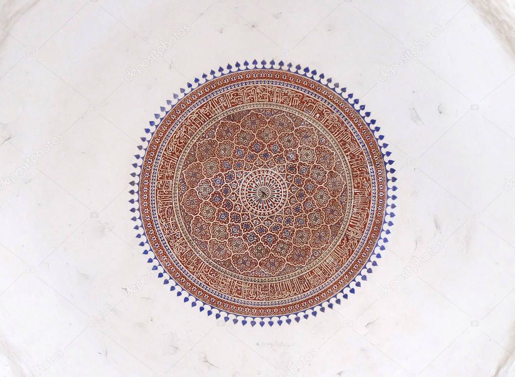 Detail of the ceiling in Isa Khan's Tomb. Humayun's Tomb complex, Delhi, India