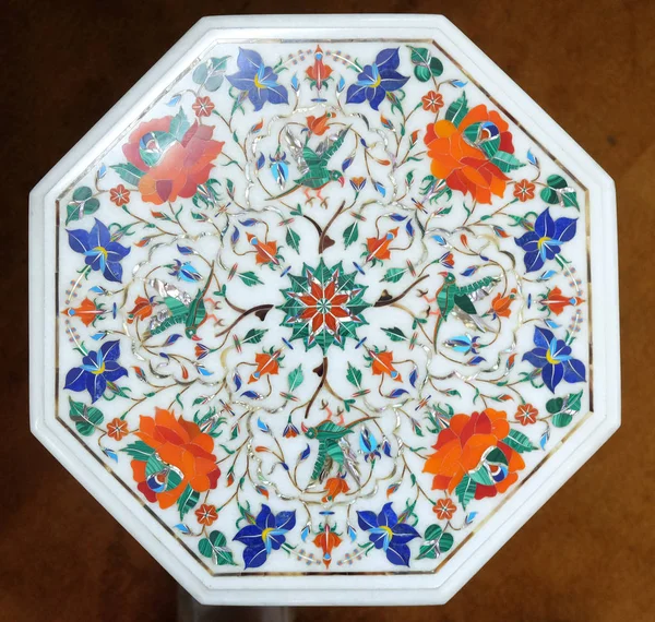 Traditionelle Bunte Blumen Marmor Tischplatten Zum Verkauf Agra Uttar Pradesh — Stockfoto