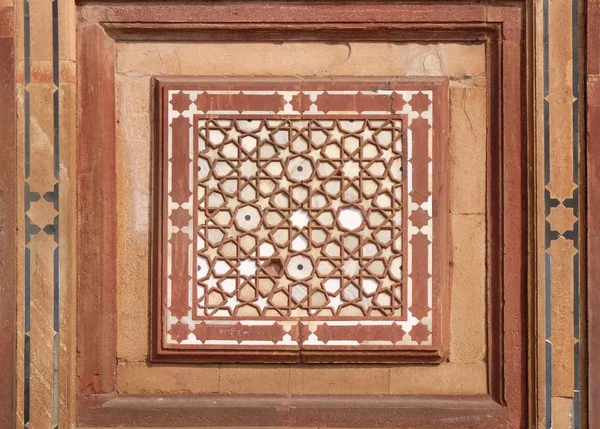 Belas Esculturas Pedra Parede Complexo Fatehpur Sikri Uttar Pradesh Índia — Fotografia de Stock