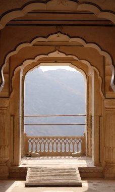 Balkon, Jaipur, Rajasthan, Hindistan Amber Fort mimari detay.