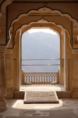 Balkon, Jaipur, Rajasthan, Hindistan Amber Fort mimari detay.