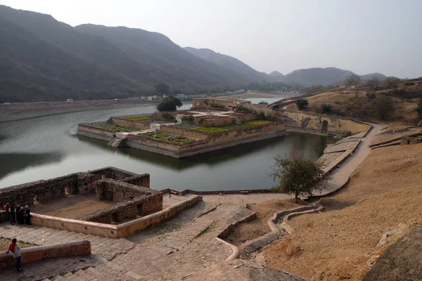 Vackra Trädgårdar Amber Fort Jaipur Rajasthan Indien — Stockfoto