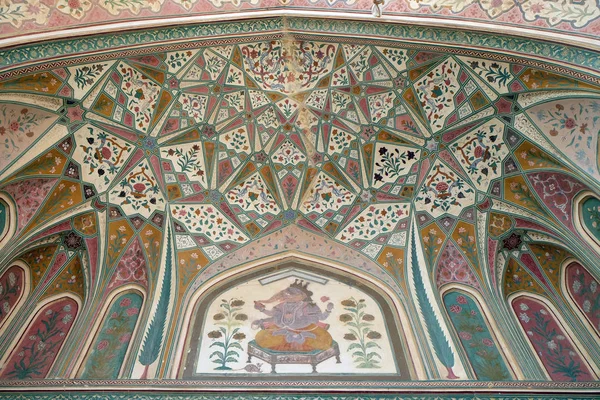 Krásná Ozdoba Zdi Paláce Amber Fort Džajpur Rádžasthán Indie — Stock fotografie