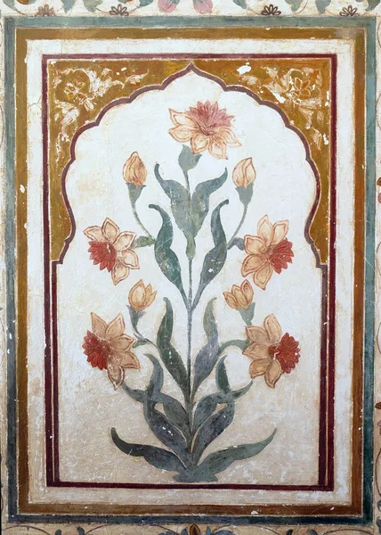 Hermoso Adorno Pared Del Palacio Amber Fort Jaipur Rajastán India — Foto de Stock