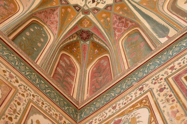 Piękny Ornament Ścianie Pałacu Amber Fort Jaipur Rajasthan Indie — Zdjęcie stockowe