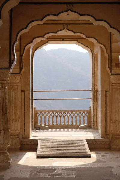 Varanda Detalhe Arquitetônico Amber Fort Jaipur Rajasthan Índia — Fotografia de Stock