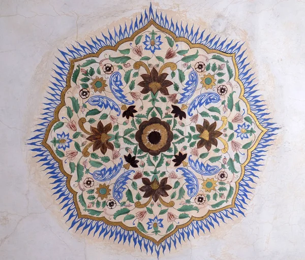 Hermoso Adorno Pared Del Palacio Amber Fort Jaipur Rajastán India — Foto de Stock