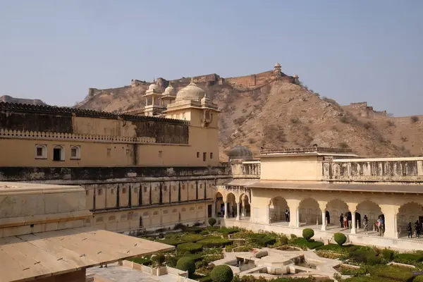 Belos Jardins Amber Fort Jaipur Rajasthan Índia — Fotografia de Stock