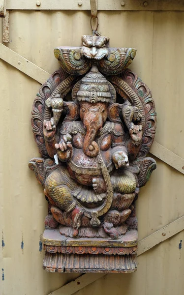 The statue of the God Ganesha on the front door of the house in Jaipur, Rajasthan, India.