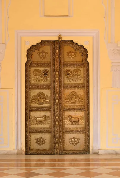 Porta Ornamentada Chandra Mahal Jaipur City Palace Jaipur Rajasthan Índia — Fotografia de Stock