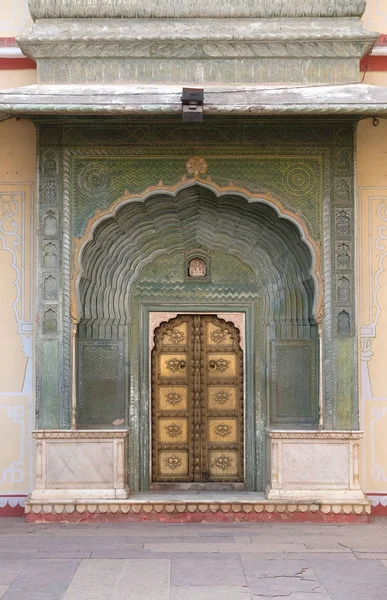Reich Verzierte Tür Chandra Mahal Jaipur Stadtpalast Jaipur Rajasthan Indien — Stockfoto
