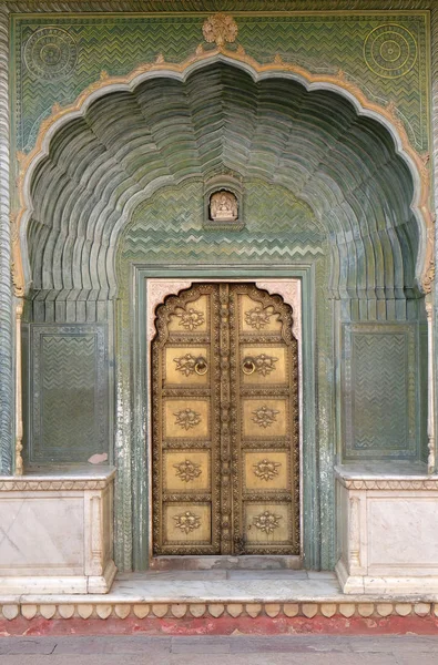 Díszes Ajtót Chandra Mahal Jaipur Városi Palota Jaipur Rajasthan India — Stock Fotó