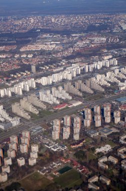 Belgrad, Sırbistan başkenti havadan görünümü.