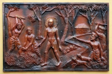 Lord olmak, danismani olmayan Aryan ülkede (Parshwanath Tapınağı olarak da bilinir) Jain Tapınağı duvar sokak bas Rölyef Kalküta, Batı Bengal, Hindistan.