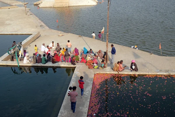 Chrámy Budovy Ghats Svaté Pushkar Jezero Pushkar Sarovara Hinduistické Poutní — Stock fotografie