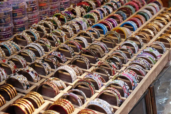 Traditional Indian bangles with different colors and patterns, Pushkar, India.