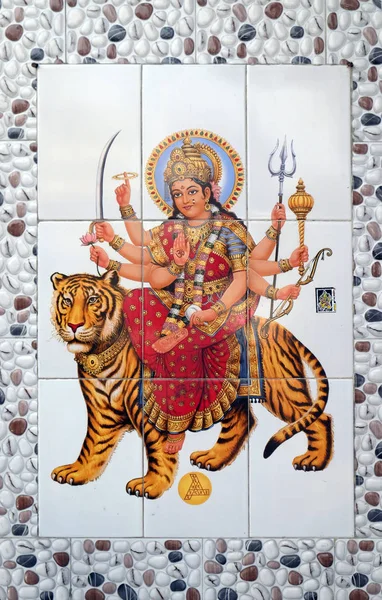 Kleurrijke Illustratie Van Hindoe Godin Durga Muur Kolkata India — Stockfoto