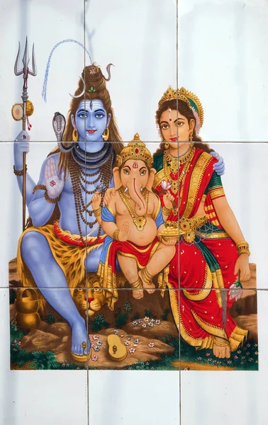 Colorful Illustration Hindu Goddess Shiva Annapurna Ganesha Wall Kolkata India — Stock Photo, Image