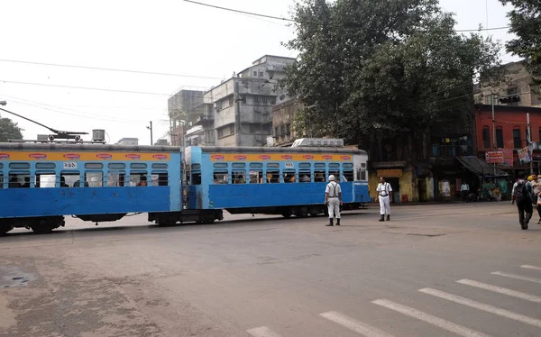 Tranvía Tradicional Del Centro Calcuta Febrero 2016 Kolkata Única Ciudad — Foto de Stock