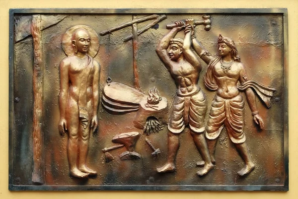 Indra Impide Que Vaquero Ignorante Ataque Bhagavan Mahavira Bajorrelieve Calle —  Fotos de Stock