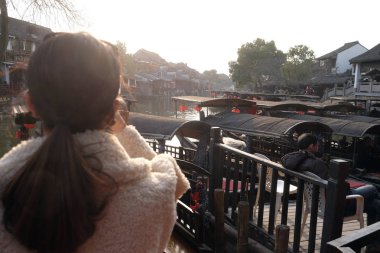 Çin su Köyü Xitang. Altı hedef Antik şehir, Zhejiang Eyaleti, Çin'de 20 Şubat 2016 yer biridir.