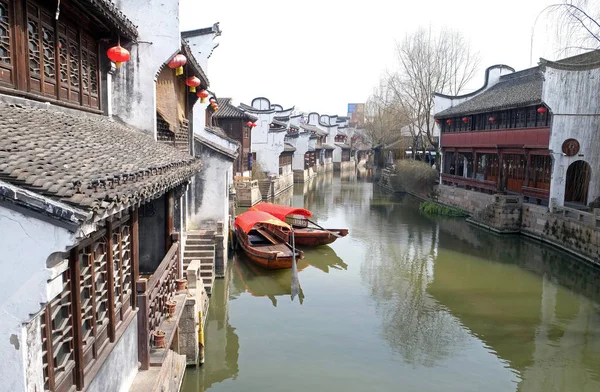 Tradycyjne Domy Wzdłuż Grand Canal Starożytnego Miasta Yuehe Jiaxing Prowincji — Zdjęcie stockowe