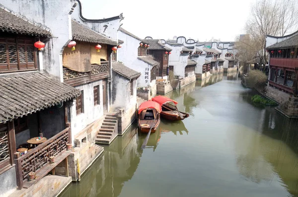 Традиційних Будинків Гранд Канал Стародавнього Міста Yuehe Jiaxing Провінція Чжецзян — стокове фото