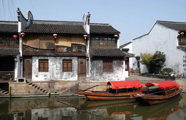 Casas Tradicionais Longo Grande Canal Antiga Cidade Yuehe Jiaxing Província — Fotografia de Stock