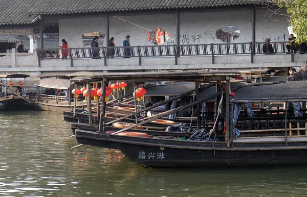 Łodzi Turystycznych Kanałach Wodnych Xitang Stare Miasto Prowincji Zhejiang Chiny — Zdjęcie stockowe