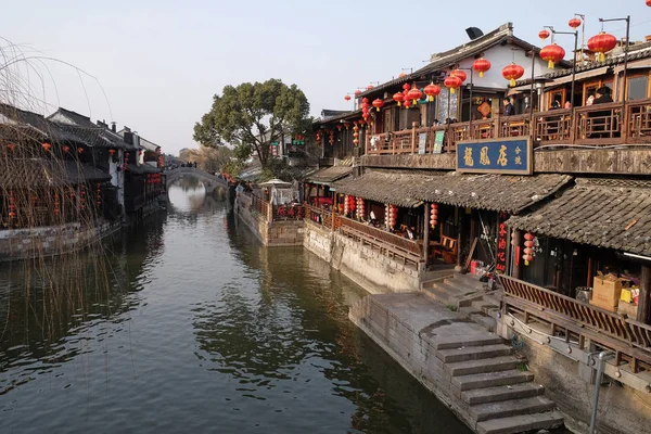 Architecture Chinoise Bâtiments Bordant Les Canaux Eau Ville Xitang Dans — Photo