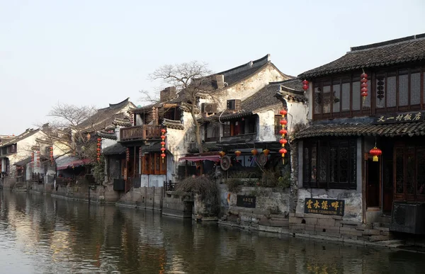Arquitetura Chinesa Edifícios Que Revestem Canais Água Para Xitang Cidade — Fotografia de Stock