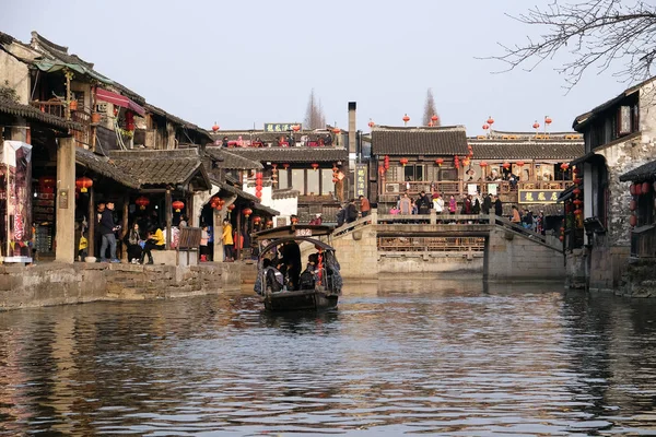 Arquitetura Chinesa Edifícios Que Revestem Canais Água Para Cidade Xitang — Fotografia de Stock