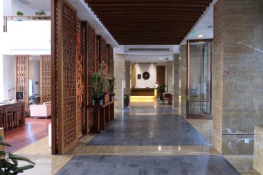 Otel lobi iç Jieyang otel, Nanhu Qu, Jiaxing Shi, Zhejiang Sheng, üzerinde 21 Şubat 2016 Jiaxing, Çin.