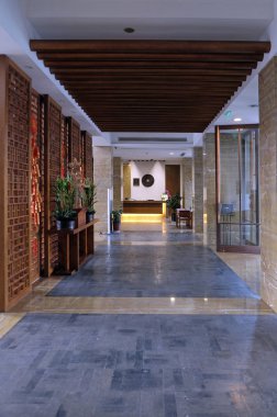 Otel lobi iç Jieyang otel, Nanhu Qu, Jiaxing Shi, Zhejiang Sheng, üzerinde 21 Şubat 2016 Jiaxing, Çin.