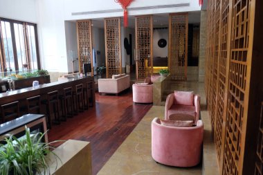 Lounge bar iç, Jieyang Hotel, Nanhu Qu, Jiaxing Shi, Zhejiang Sheng, üzerinde 21 Şubat 2016 Jiaxing, Çin.
