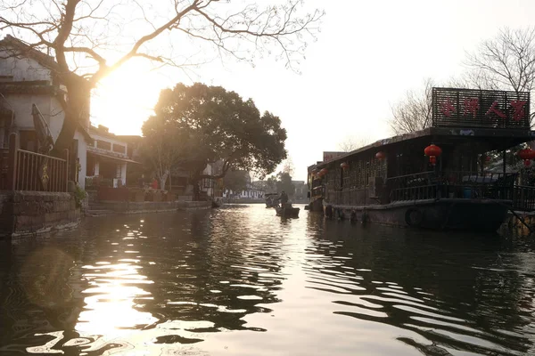 Barcos Turísticos Nos Canais Água Cidade Xitang Província Zhejiang China — Fotografia de Stock