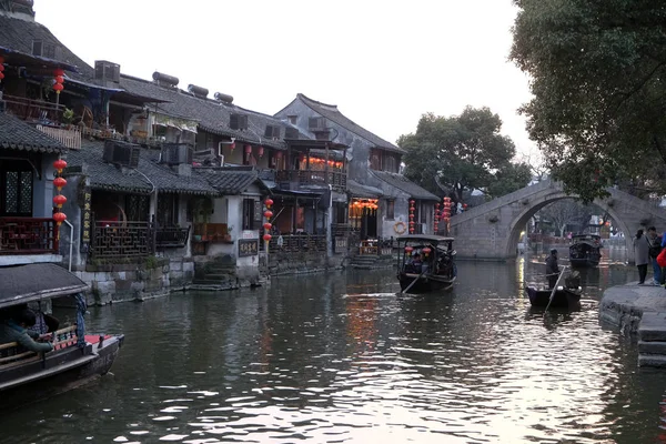 Chinese Architecture Buildings Lining Water Canals Xitang Town Zhejiang Province — Stock Photo, Image