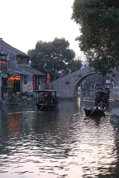 Barcos Turísticos Los Canales Agua Ciudad Xitang Provincia Zhejiang China — Foto de Stock