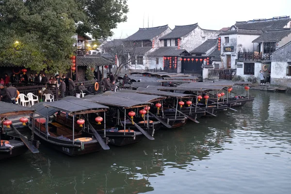 Tourist Boats Water Canals Xitang Town Zhejiang Province China February — Stock Photo, Image