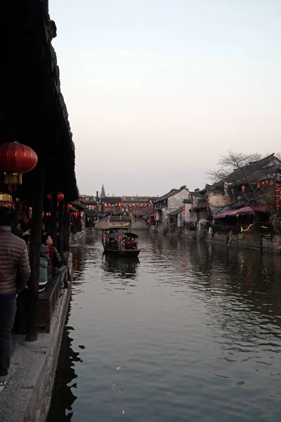 Barche Turistiche Sui Canali Acqua Della Città Xitang Nella Provincia — Foto Stock