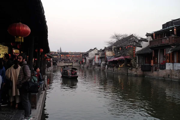 Barcos Turísticos Nos Canais Água Cidade Xitang Província Zhejiang China — Fotografia de Stock