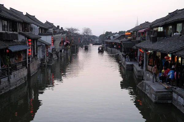 Arquitetura Chinesa Edifícios Que Revestem Canais Água Para Cidade Xitang — Fotografia de Stock