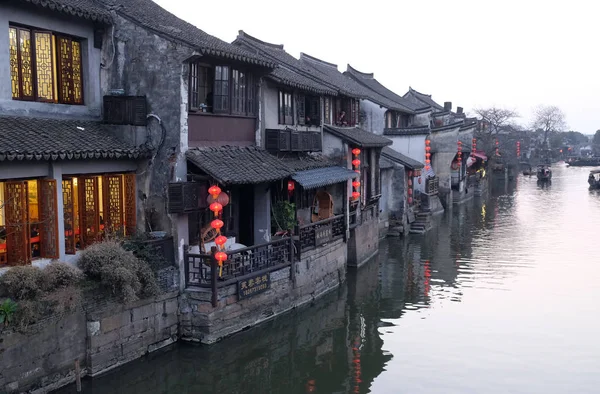 Chinese Architecture Buildings Lining Water Canals Xitang Town Zhejiang Province — Stock Photo, Image