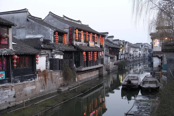 Arquitetura Chinesa Edifícios Que Revestem Canais Água Para Xitang Cidade — Fotografia de Stock