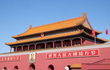 The Gate of Heavenly Peace at famous Tiananmen square. This is one of the most visited place in Chinese capital. clipart