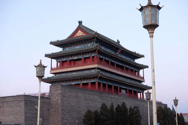 Pekin Tarihi Şehir Duvarındaki Bir Kapı Tiananmen Meydanı Güneyinde Yer — Stok fotoğraf