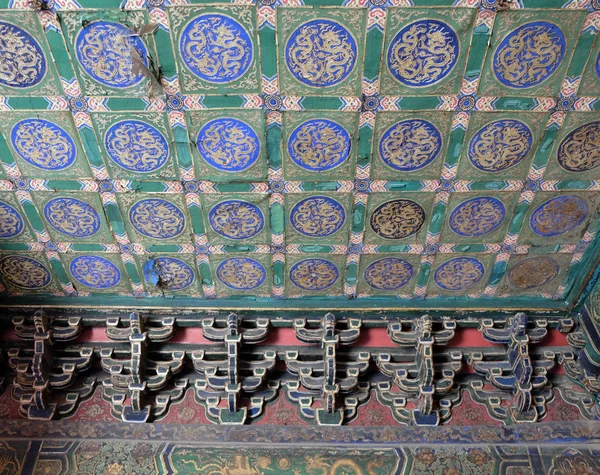 Ozdobny Sufit Pomalowane Budynku Zakazanego Miasta Pekinie Chiny — Zdjęcie stockowe