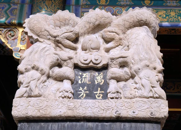 Sten Carving Drakar Yonghe Gong Buddhistisk Lama Templet Beijing Kina — Stockfoto