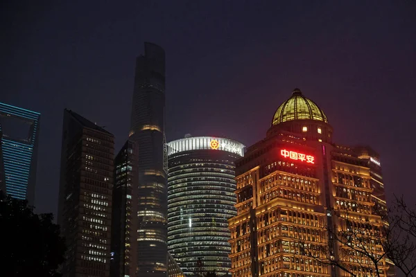 Vista Noturna Para Centro Negócios Xangai China — Fotografia de Stock