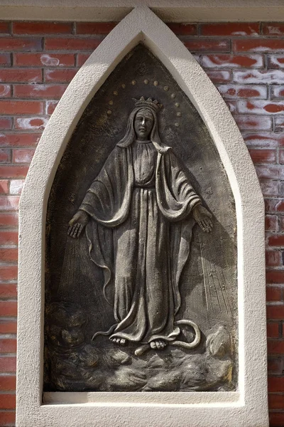 圣母玛利亚 位于上海的圣所教堂的外墙 — 图库照片